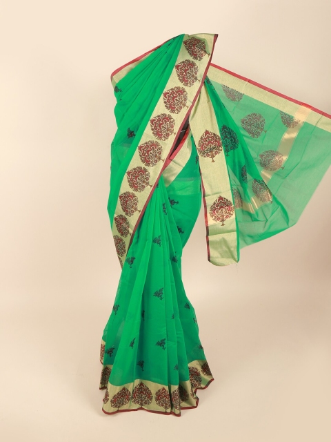 

Pothys Green & Maroon Ethnic Motifs Zari Silk Cotton Saree