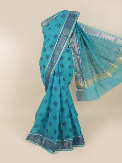 

Pothys Blue & Gold-Toned Ethnic Motifs Zari Silk Cotton Saree
