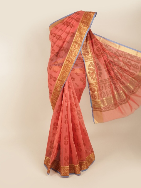 

Pothys Peach-Coloured Ethnic Motifs Zari Silk Cotton Saree