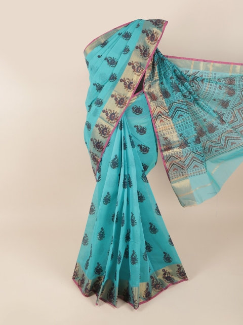

Pothys Blue & Pink Ethnic Motifs Zari Silk Cotton Saree
