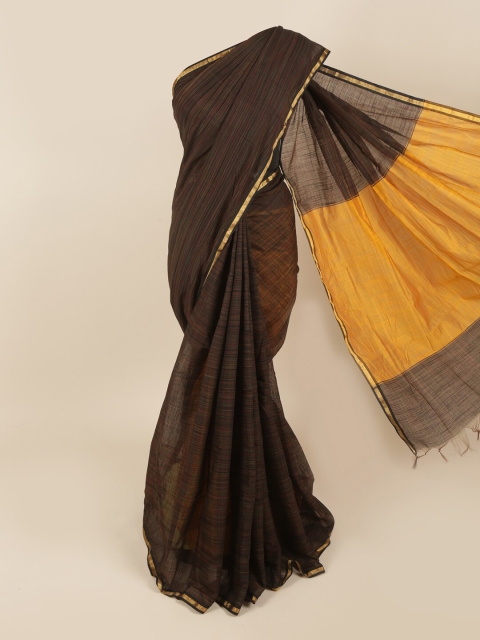 

Pothys Brown & Yellow Colourblocked Silk Cotton Saree