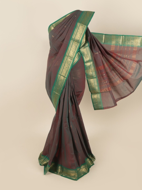 

Pothys Green & Brown Zari Pure Cotton Saree