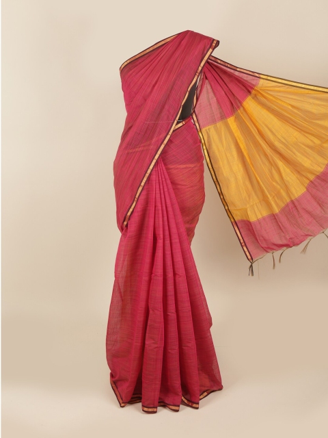 

Pothys Magenta & Yellow Colourblocked Silk Cotton Saree