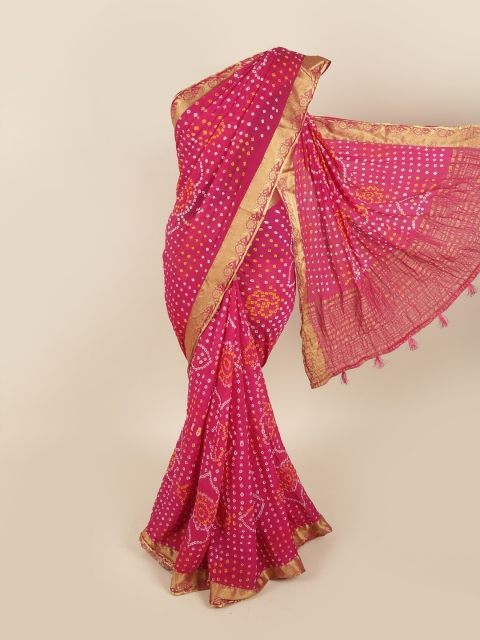 

Pothys Magenta & Gold-Toned Bandhani Zari Art Silk Saree