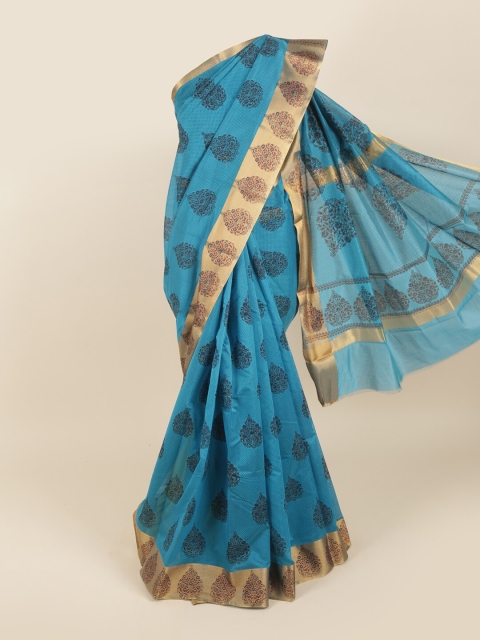 

Pothys Blue & Beige Floral Silk Cotton Saree