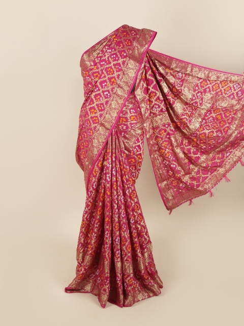 

Pothys Magenta & Gold-Toned Bandhani Zari Art Silk Saree