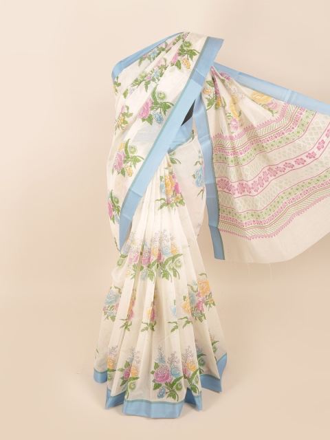 

Pothys Off White & Blue Floral Saree