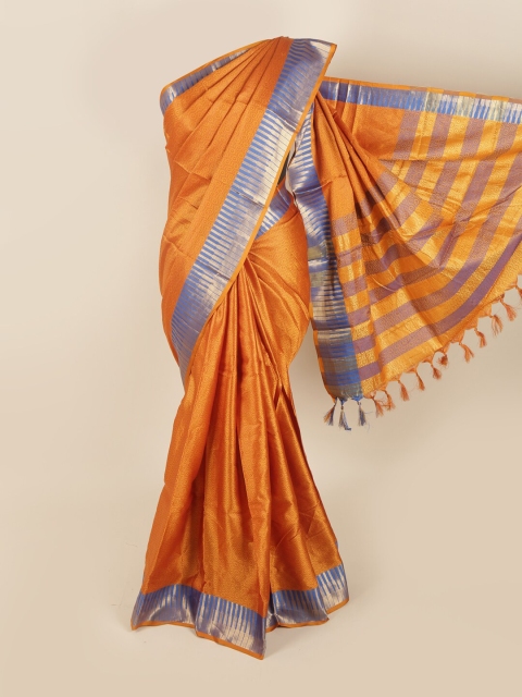 

Pothys Mustard & Blue Ethnic Motifs Zari Saree