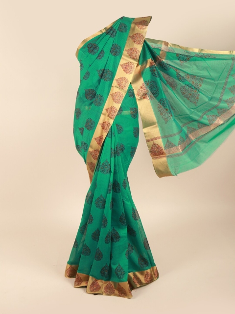 

Pothys Green & Gold-Toned Ethnic Motifs Silk Cotton Saree