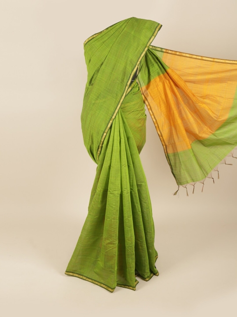 

Pothys Green & Gold-Toned Silk Cotton Saree