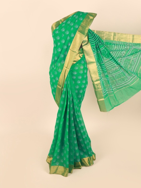 

Pothys Green & White Floral Silk Cotton Saree