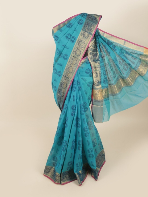 

Pothys Blue & Gold-Toned Ethnic Motifs Silk Cotton Saree