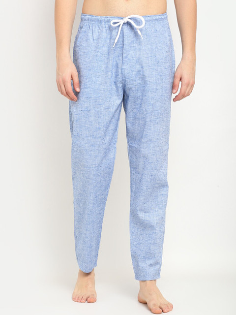 

Jainish Men Blue Linen Cotton Slim Fit Lounge Pants