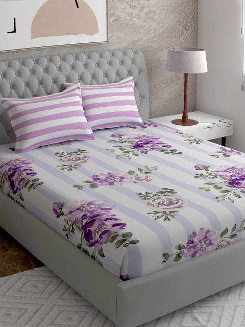 

EverHOME Multicoloured Floral Cotton Satin 210 TC King Bedsheet with 2 Pillow Covers, Multi