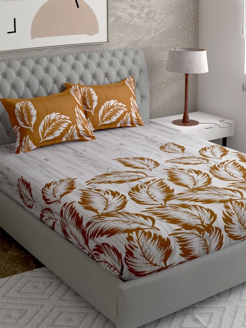 

EverHOME Grey & Brown Floral Cotton Satin 210 TC King Bedsheet with 2 Pillow Covers