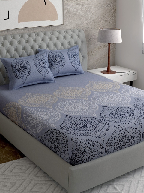 

EverHOME Blue & Grey Ethnic Motifs 210 TC King Bedsheet with 2 Pillow Covers