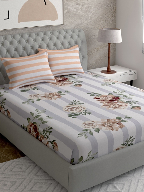 

EverHOME Off White & Grey Floral 210 TC King Bedsheet with 2 Pillow Covers