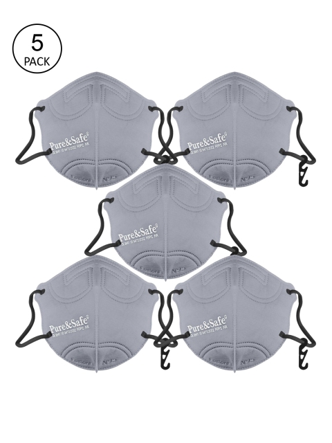 

KHADI ESSENTIALS Unisex Pack Of 5 Grey Solid 5-Ply Pure Cotton Reusable N95 Masks