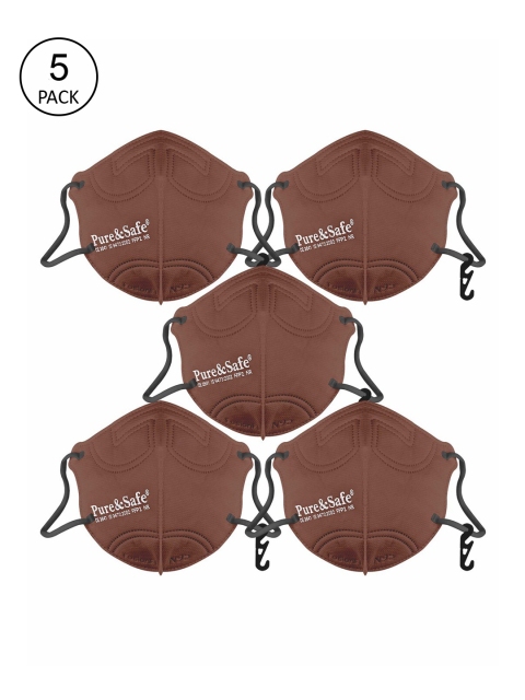 

KHADI ESSENTIALS Unisex Pack Of 5 Brown Solid 5-Ply Reusable Pure Cotton N95 Masks