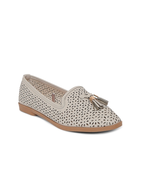

Forever Glam by Pantaloons Women Grey Leather Loafers with Laser Cut