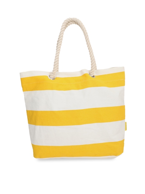 

FOREVER 21 Yellow Striped Oversized Shopper Tote Bag