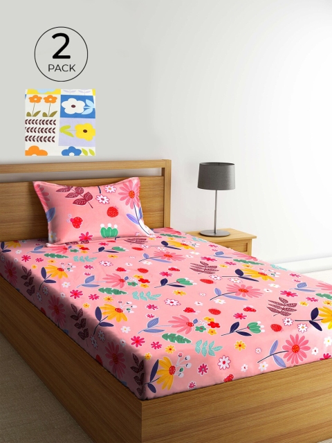 

KLOTTHE Pack of 2 Multi-Coloured Floral 210 TC Single Bedsheet with Pillow Covers