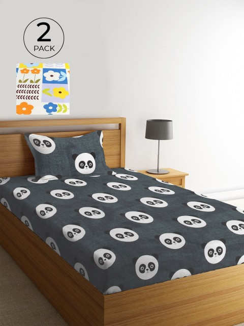 

KLOTTHE Pack of 2 Multicoloured Cartoon Characters 210 TC Single Bedsheet & Pillow Covers, Multi