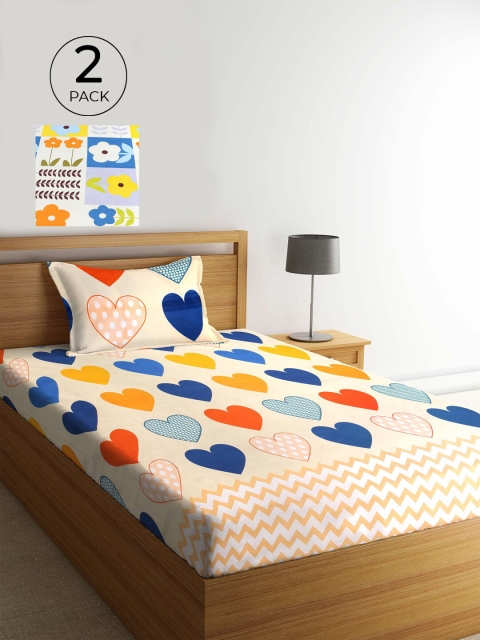 

KLOTTHE Pack of 2 Multicoloured Cartoon Characters 210 TC Single Bedsheet & Pillow Covers, Multi