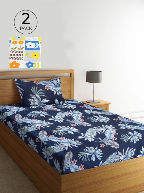 

KLOTTHE Pack of 2 Multicoloured Floral 210 TC Single Bedsheet with Pillow Covers, Multi