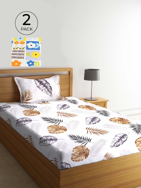 

KLOTTHE Pack of 2 Multicoloured Floral 210 TC Single Bedsheet with Pillow Covers, Multi