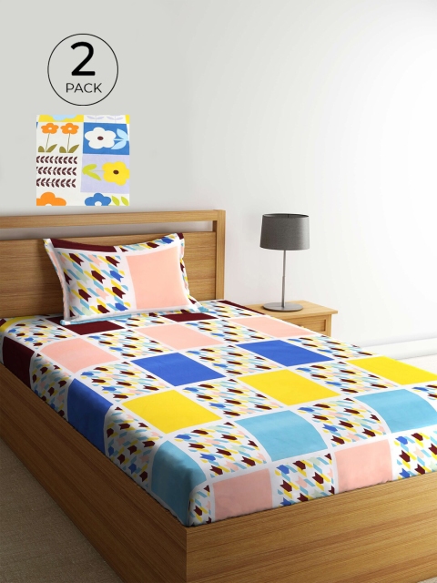 

KLOTTHE Pack of 2 Multicoloured Geometric 210 TC Single Bedsheet & Pillow Covers, Multi