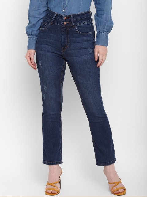 

FOSH Women Navy Blue Flared Low Distress Light Fade Jeans