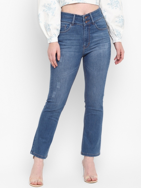 

FOSH Women Blue Flared Low Distress Light Fade Jeans