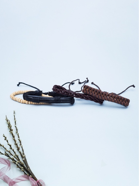 

Golden Peacock Men Set of 4 Brown & Beige Leather Handcrafted Multistrand Bracelet