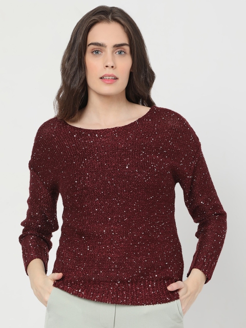 

Vero Moda Women Maroon Embellished Pullover