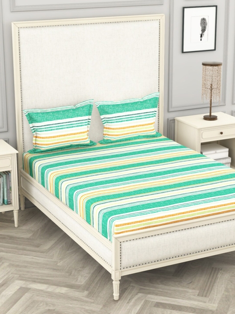 

BIANCA Green & White Striped 110 TC Queen Bedsheet with 2 Pillow Covers