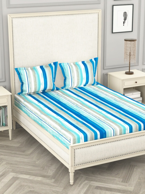 

BIANCA Blue & Grey Striped 110 TC Queen Bedsheet with 2 Pillow Covers