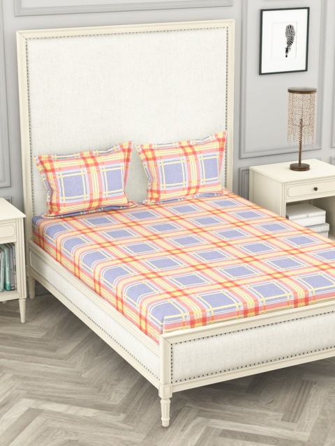 

BIANCA Blue & Pink Geometric 110 TC Queen Bedsheet with 2 Pillow Covers