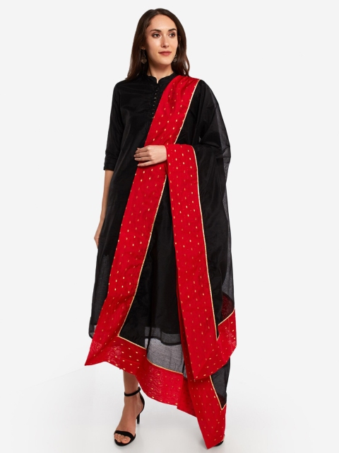 

Desi Weavess Black & Red Art Silk Dupatta