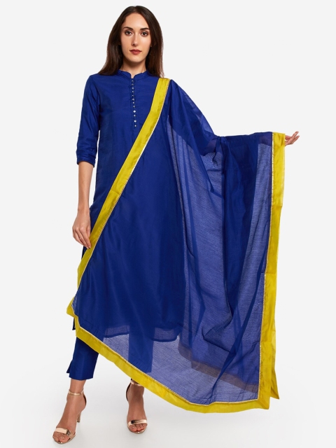 

Desi Weavess Blue & Yellow Art Silk Dupatta