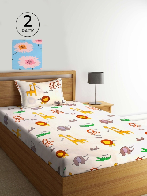 

KLOTTHE Blue & Pink Floral 210 TC 2 Single Bedsheet with 2 Pillow Covers