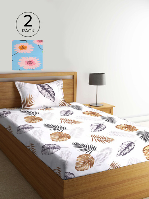 

KLOTTHE White & Turquoise Blue Floral 210 TC 2 Single Bedsheet with 2 Pillow Covers