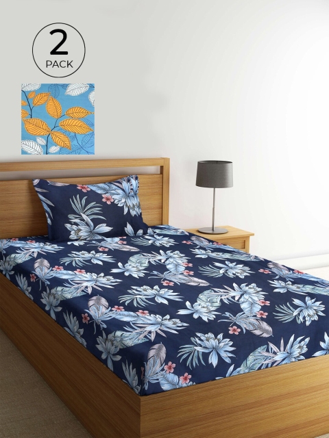 

KLOTTHE Blue & Yellow Floral 210 TC 2 Single Bedsheet with 2 Pillow Covers