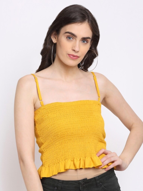 

NEUDIS Mustard Yellow Fitted Smocked Crop Top