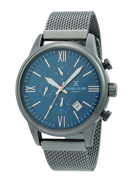 

Daniel Klein Men Blue Dial & Gunmetal Toned Stainless Steel Bracelet Analogue Watch