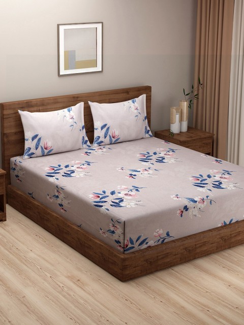 

SWAYAM Beige & Blue Floral 180 TC King Bedsheet with 2 Pillow Covers
