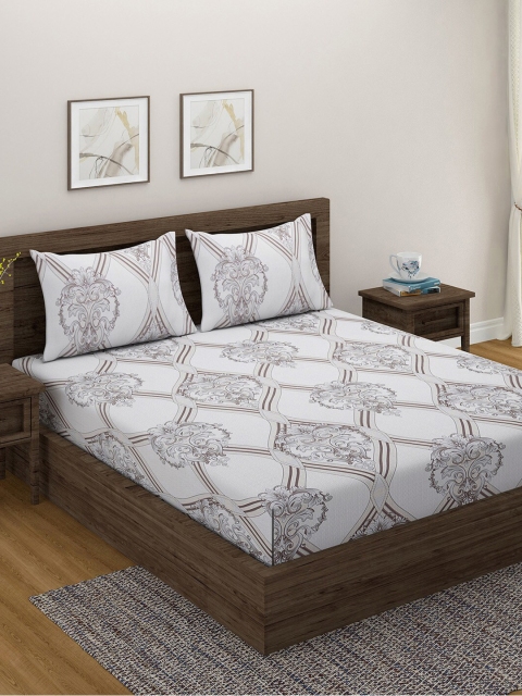 

SWAYAM White & Grey Ethnic Motifs 180 TC King Bedsheet with 2 Pillow Covers
