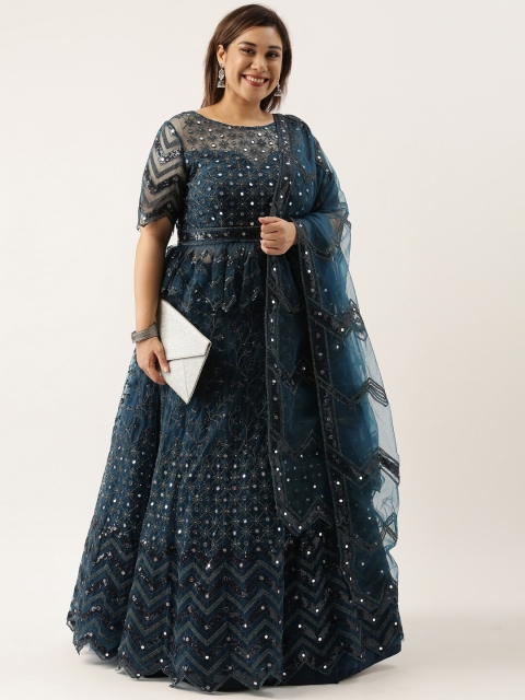 

panchhi Navy Blue Embroidered Mirror Work Semi-Stitched Lehenga & Unstitched Blouse With Dupatta