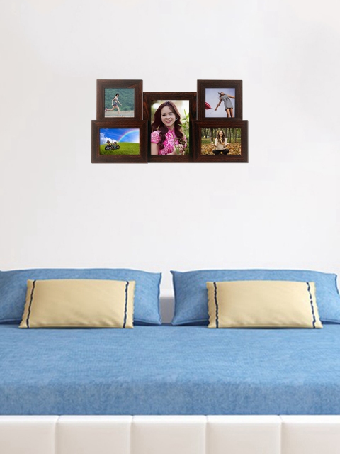 

WENS Solid 5 Openings Rectangular Photo Frames, Brown