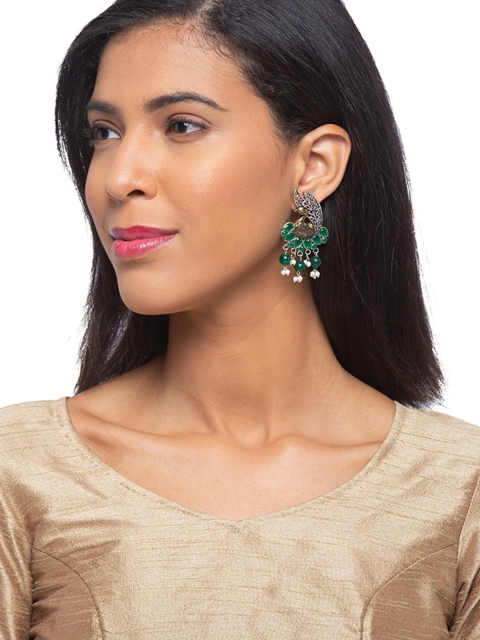 

Digital Dress Room Green Silver-Plated Contemporary Drop Earrings